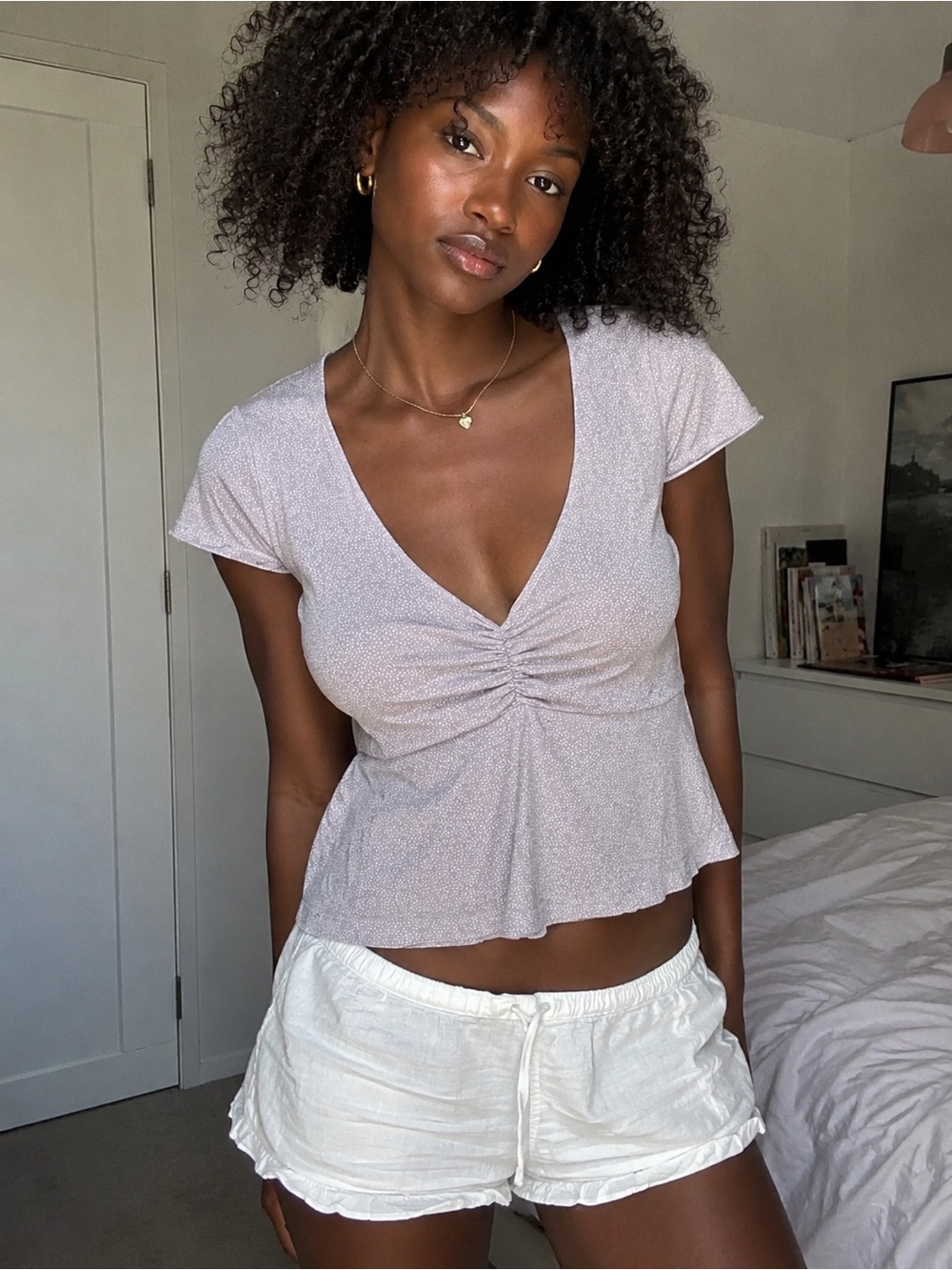 Brandy Melville Gina Top Periwinkle Blue Floral Dollette Girlie
